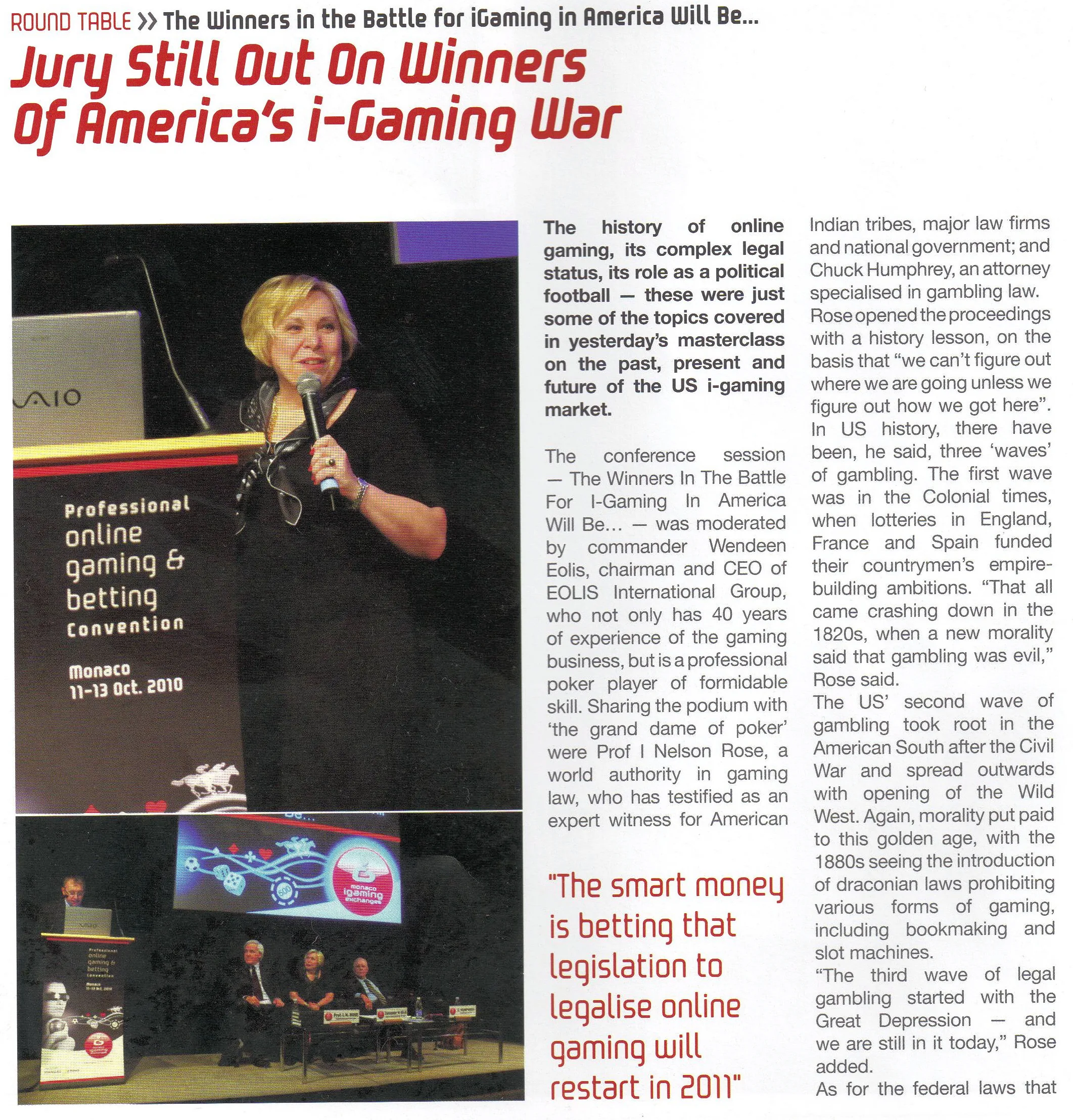 Wendeen moderating a legal panel at the Sportel conference in Monte Carlo